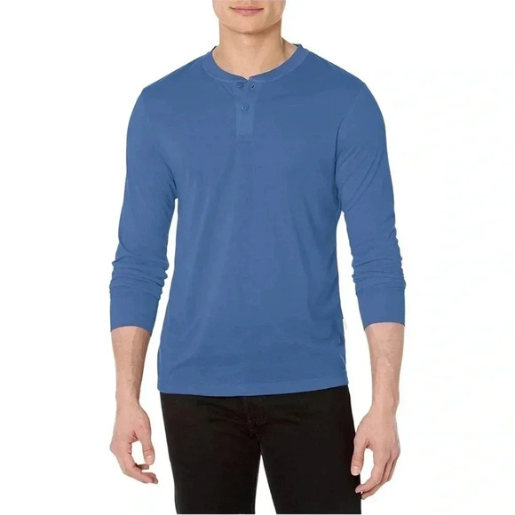 Perry Ellis 1/4 Button Blue Long Sleeve Mens Sleepwear Shirt Size Small - Picture 1 of 11